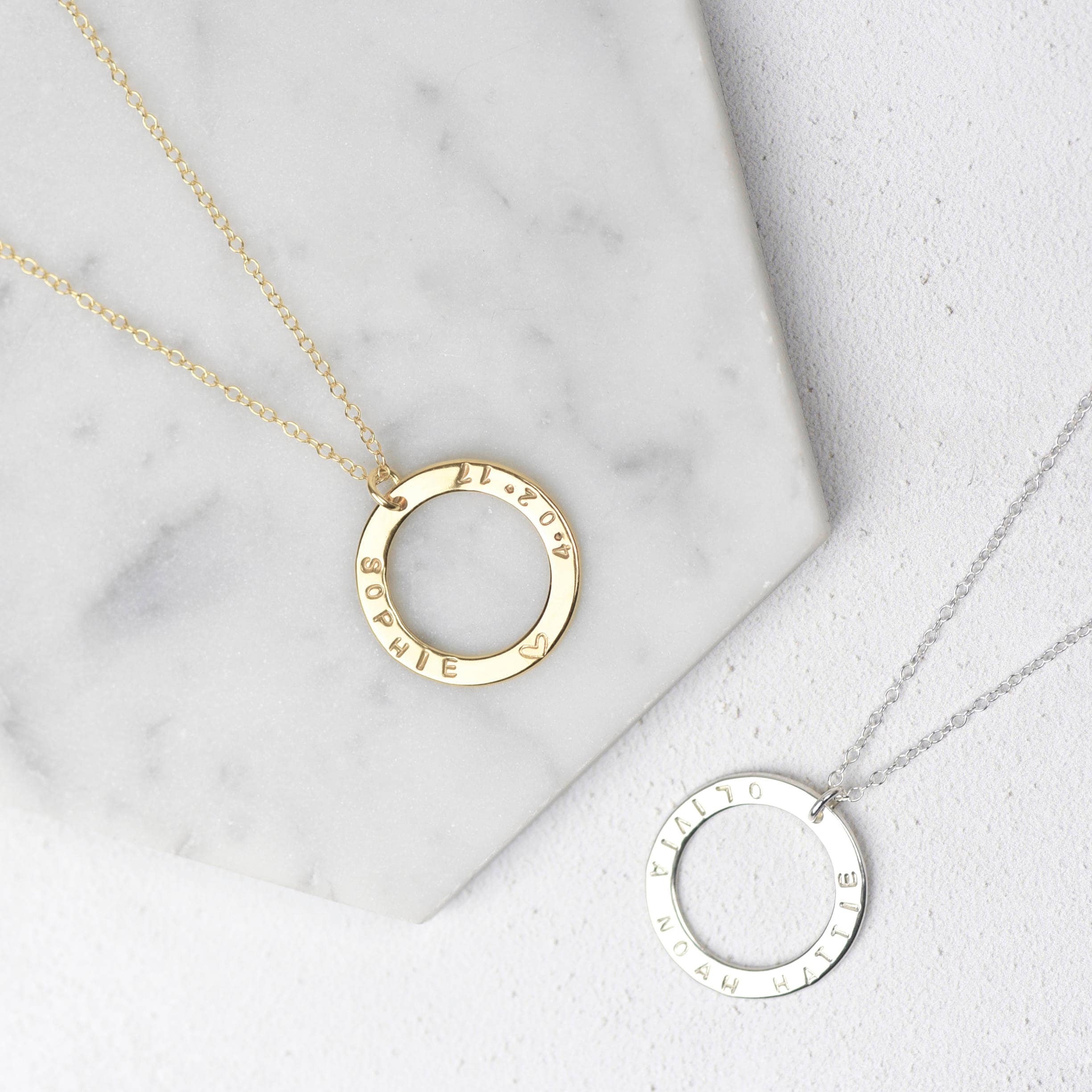 Personalised Circle Necklace Name Necklace Circle Pendant