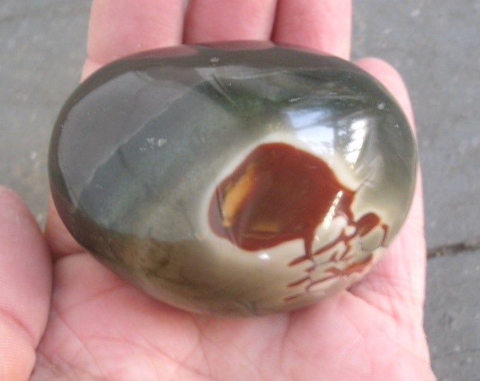 Polychrome Jasper Palm Stone, 156grams, 5.5 ounces, 5 1/2" circumference, from Madagascar, crystal healing, meditation, display specimen