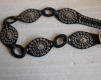 Vintage Black Tooled Leather Belt, 70s Tooled Leather Belt, Women's Leather Belt