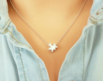Sterling Silver Puzzle Piece Necklace, Gold Puzzle Necklace, Dainty Necklace, Minimalist Necklace, 925 Silver Necklace