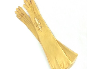 Vintage Leather Opera Gloves - Size 6.5 // long leather gloves evening cocktail party yellow retro 60s gloves