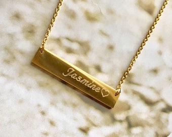 bridesmaid gift ,Personalized Name initial Bar Necklace,bar necklace, simple necklace, Gold Necklace