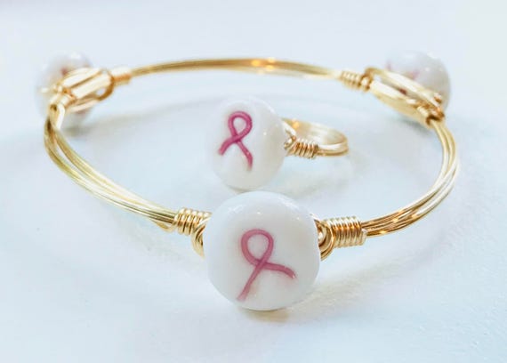 Breast Cancer Awareness Bangle Bracelet Charm Candy Studio