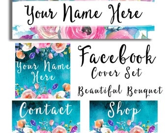 Facebook cover set watercolor bouquet flowers social media header modern watercolor graphics floral feminine profile pic