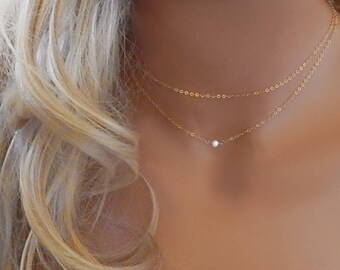 Layered Choker • Single Pearl Choker • Layered Pearl Necklace • Freshwater Pearls • Gift for Girlfriend • Her • Sister • Mom