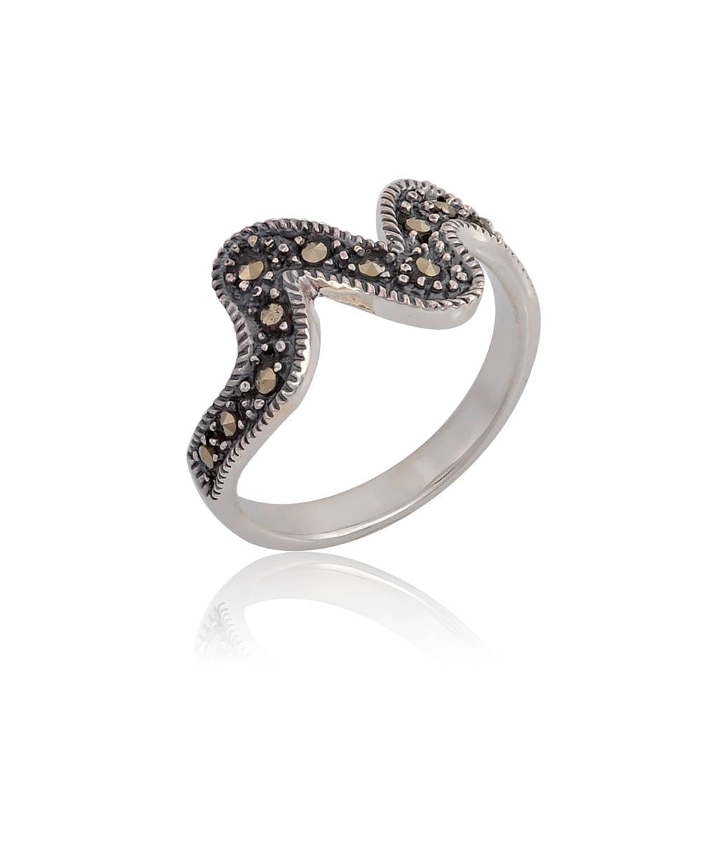 Sterling Silver Marcasite Ring in Wavy Pattern