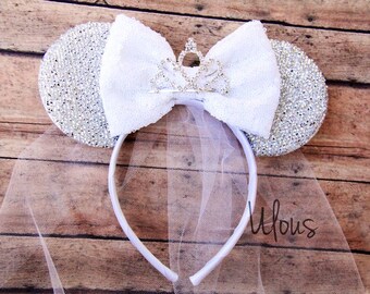 Wedding Mickey Ears, Wedding Minnie Ears, Bride Mickey Ears, Bride Minnie Ears, Bridal Minnie Ears, Disney Bride, Wedding Mouse Ears, Bride