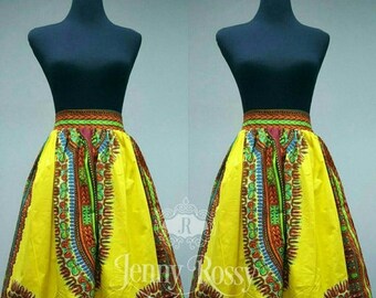 African skirt,yellow Dashiki Skirt African print skirt,Ankara MiDi skirt, African clothing high waist skirt