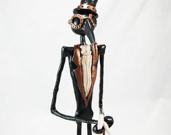 OOAK doll, Steampunk Plague Doctor, Art Doll, Clay Doll, Clay Figure, Creepy Doll