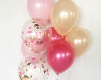 Pink Hot Pink Peach Latex Balloons Flamingo Party Confetti Balloons Bridal Shower Balloons Bachelorette Party Pink and Gold Pink and Peach