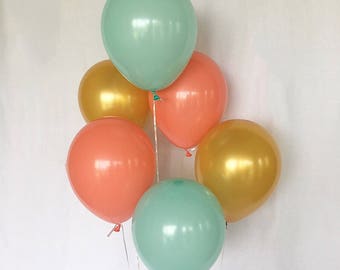 Coral Mint Gold Latex Balloons Coral Mint Gold Party Balloons Coral Bridal Shower Coral Balloons Gold Balloons Coral Baby Shower Coral Mint