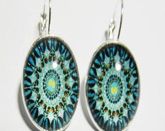 Black and blue mandala earrings psychedelic