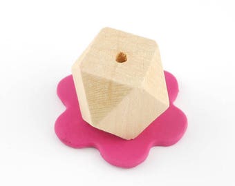 x2 Grande Perle bois naturel polygone 30x30mm