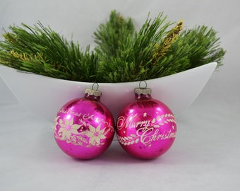 Vintage Stenciled Shiny Brite Pink Glass Ball Christmas Ornament, Pink And White Ornament