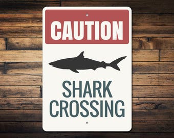 Shark Caution Sign, Shark Sign, Shark Decor, Shark Lover Gift, Caution Shark Sign, Shark Beach Sign, Shark Gift, Quality Metal ENS1002940
