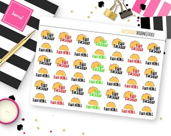 42 Taco Night/Taco Tuesday Planner Stickers for Erin Condren Life Planner, Plum Paper or Mambi Happy Planner || F1002