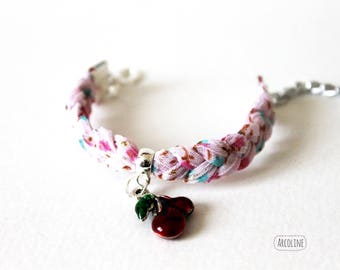 Pink kids bracelet braided fabric ° ° ° ° cherry Golden