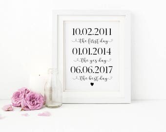 A4 'The first day, the yes day, the best day' Wedding Table Keepsake print