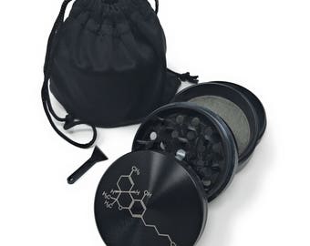 Premium Herb Grinder - THC Molecule Laser Etched Design - 2.2" Diameter x 1.8" Tall