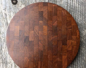 Vintage Teak End Grain Cutting Board or Platter