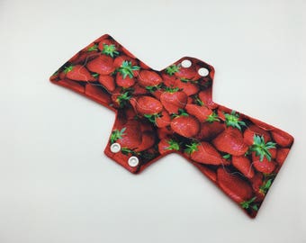 Summer Strawberries 10" Moderate Absorbency Cloth Pad, Reusable Cloth Pad, Cloth Menstrual Pad, Cloth Pantyliner, Ecofriendly, Zerowaste