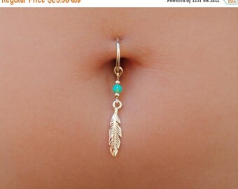 SALE - Feather Belly Ring -Feather Navel Ring -Feather Belly Jewelry-Belly Ring 16 gauge-Feather Belly Piercing-Feather Belly Hoop-Navel Rin