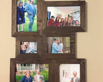 Dark Walnut Stain Photo Frame, 6 Picture Collage, Lightweight Picture Collage, Multi Picture Photo Frame, Wooden Picture Frame
