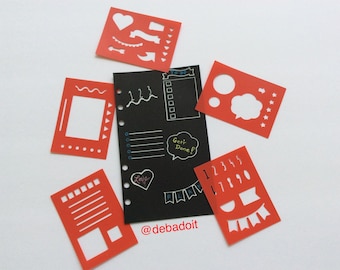 Planner Stencils, Set of 5 Red Mini BUJO Planner Stencils, Bullet journal stencil, Planner Insert Stencil, flex plastic planner stencils