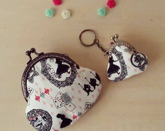 Porte monnaie + Porte clés fermoir métal vintage "Alice"
