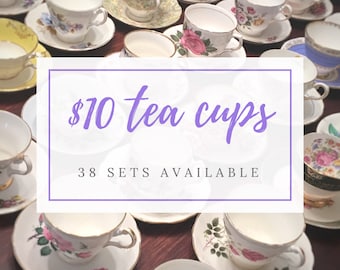 Complete Tea Party Set - Mix and Match Vintage Tea Cups - Mismatched Tea Cups - Bulk Tea Cups- Tea Party- Bulk Wedding China