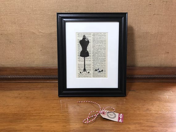 Pretty Girls Dress Form Bedroom Decor Dictionary Page Print Mounted Black Chunky Frame | Vintage Book Page Print | Vintage Wall Art Print