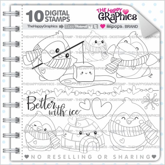 Penguin Stamp 80OFF COMMERCIAL USE Digi Digistamp Kawaii Stamps Party Animal Images