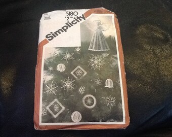 Vintage 1980s Simplicity 5180 crocheted Christmas decoration pattern- stars- bells- snowflakes and a beautiful angel topper for The tree