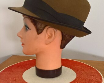Vintage 50s 60s trilby fedora brown felt hat