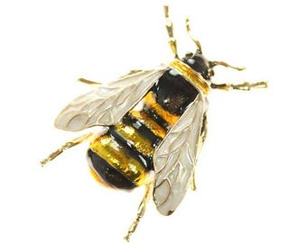 Bee Brooch, Realistic Bee Insect Bug Broach, Bumble Bee Jewelry Component, Yellow Black Gold Bee Broach, DIY Craft Supply Embellishment