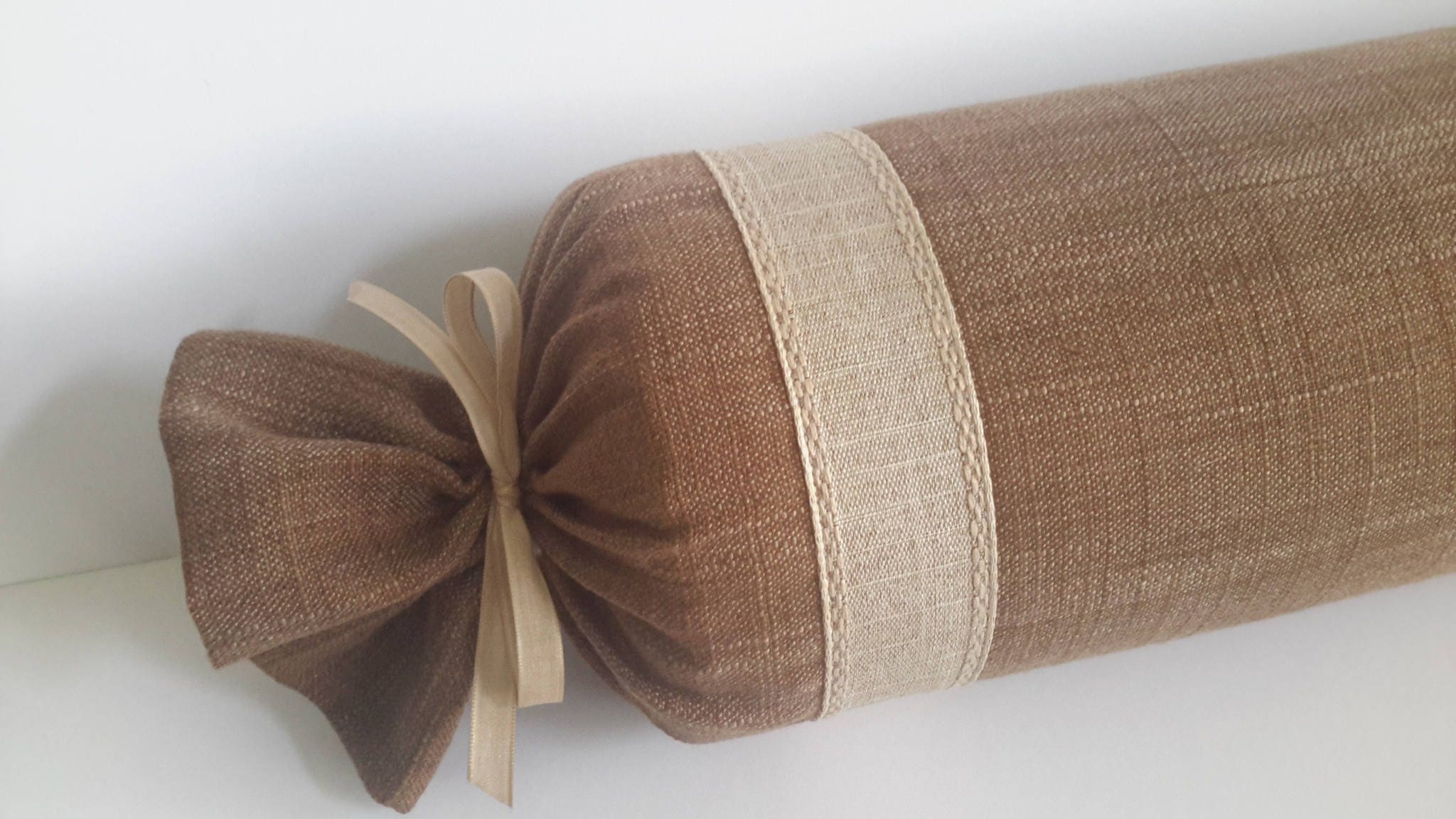 Custom Natural Linen Decorative Bolster Pillow Size 24 in
