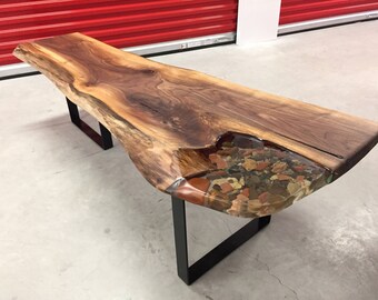 Live Edge Coffee Table - Epoxy Resin River Rock Black Walnut Table