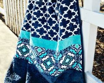 Minky Quilt Kit - Dolce Vita - Shannon Fabrics Cuddle Kit - Navy Blue, Teal, Aqua and White - Moroccan Blanket