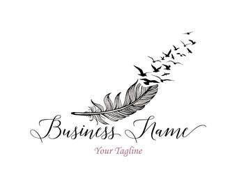 Custom logo design, photography feather logo, feather with flying birds photography logo, feather watermark logo, photography watermark