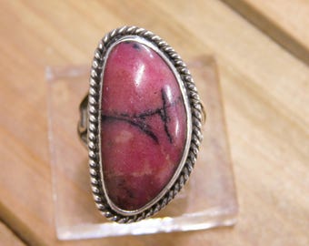 Unique Sterling Silver Rhodochrosite Ring Size 7.5