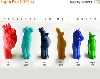 AUGUST SALE Animal Chess Set, Full Chess Set, Animal Themed