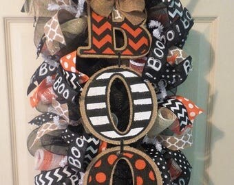 XMAS in JULY SALE-15%off Halloween wreath, Halloween Welcome, Boo wreath, Boo Swag, Wreath, Happy Hallowen, Halloween Swag, Happy Halloween