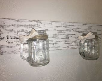 Pallet Wood Mason Jar Shelf Holder Painted