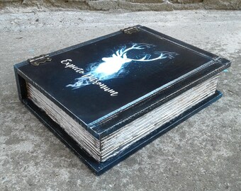 Harry Potter inspired, Expecto Patronum, Book box, Black old wooden box, Dark decor, Kids Room Decor, Geek, Nerd, jewelry box