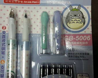 NEW 2 My Neighbor Totoro Fountain Pen with 6 replacement Ink Catridge / self ink absorber Catridge