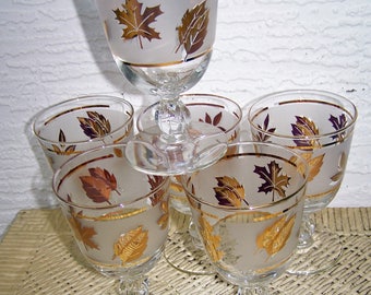 6 Stem Glasses, Golden Foliage, Libby Glass