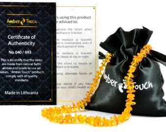 Baltic Amber Teething Necklace For Babies (Unisex) - Anti Flammatory, Drooling & Teething Pain Reduce Properties