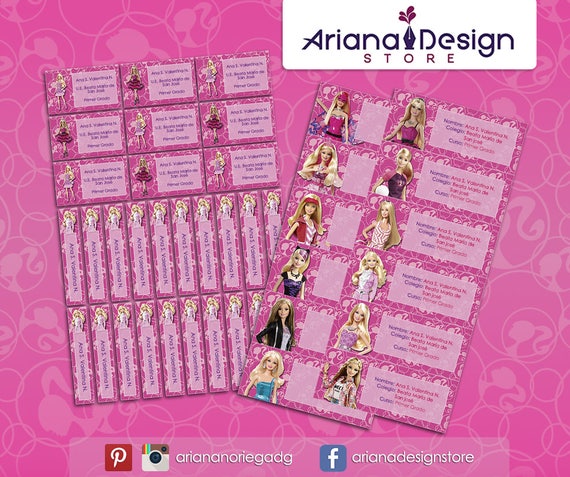 Printable and personalized Barbie name tags school stickers