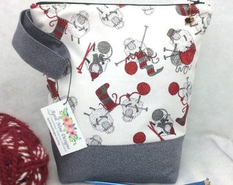 Large Knitting Bag, Sheep Project Bag, Crochet Project Bag, Knitting Project Tote, Craft Tote, Craft Bag