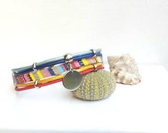 "Santorini" multicolored fabric leather Cuff Bracelet